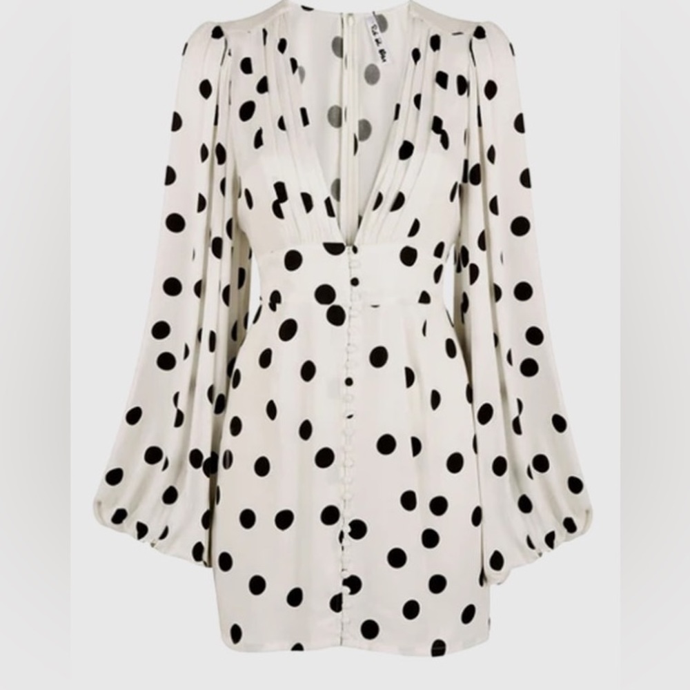 Rat & Boa White Polka Dot Mini Dress with Black Spots